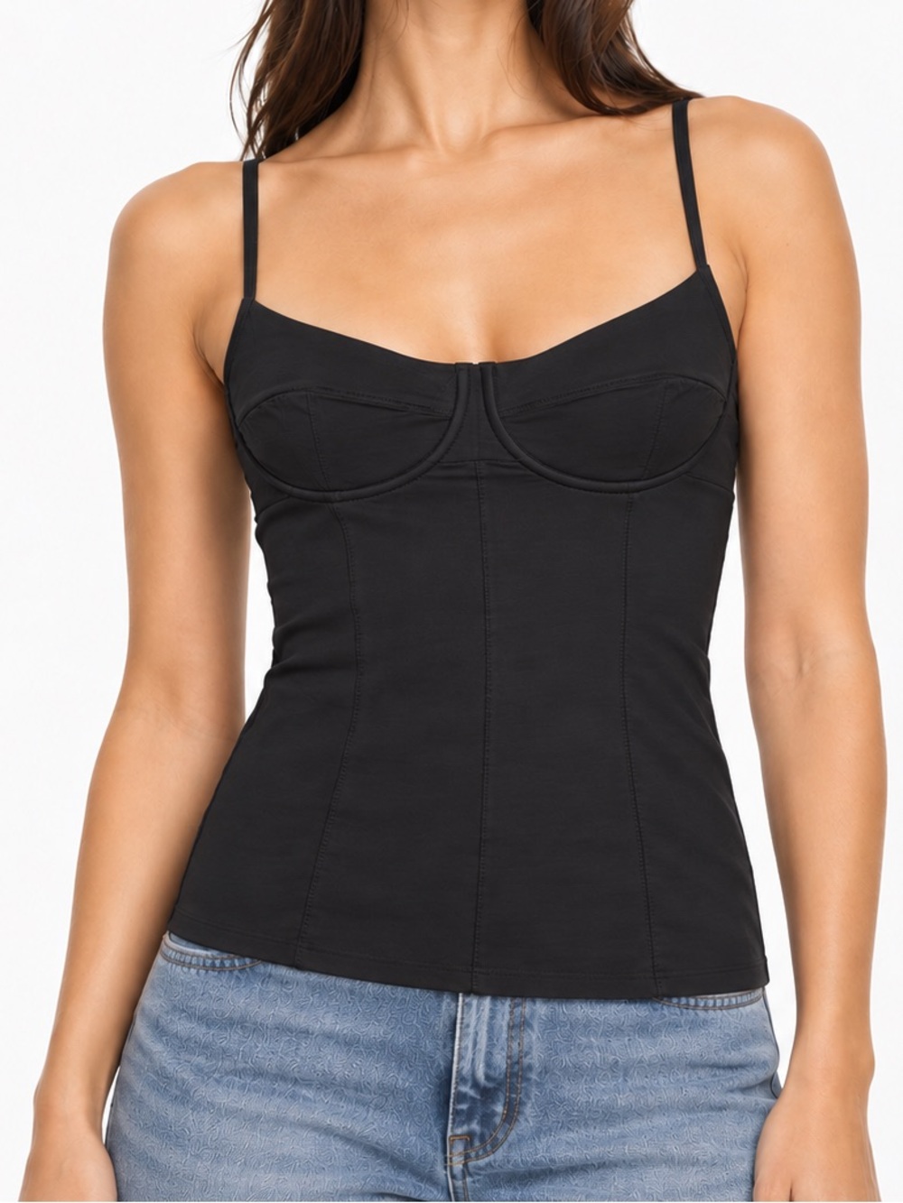 Aritzia Wilfred Black Corset Cami with Adjustable Straps